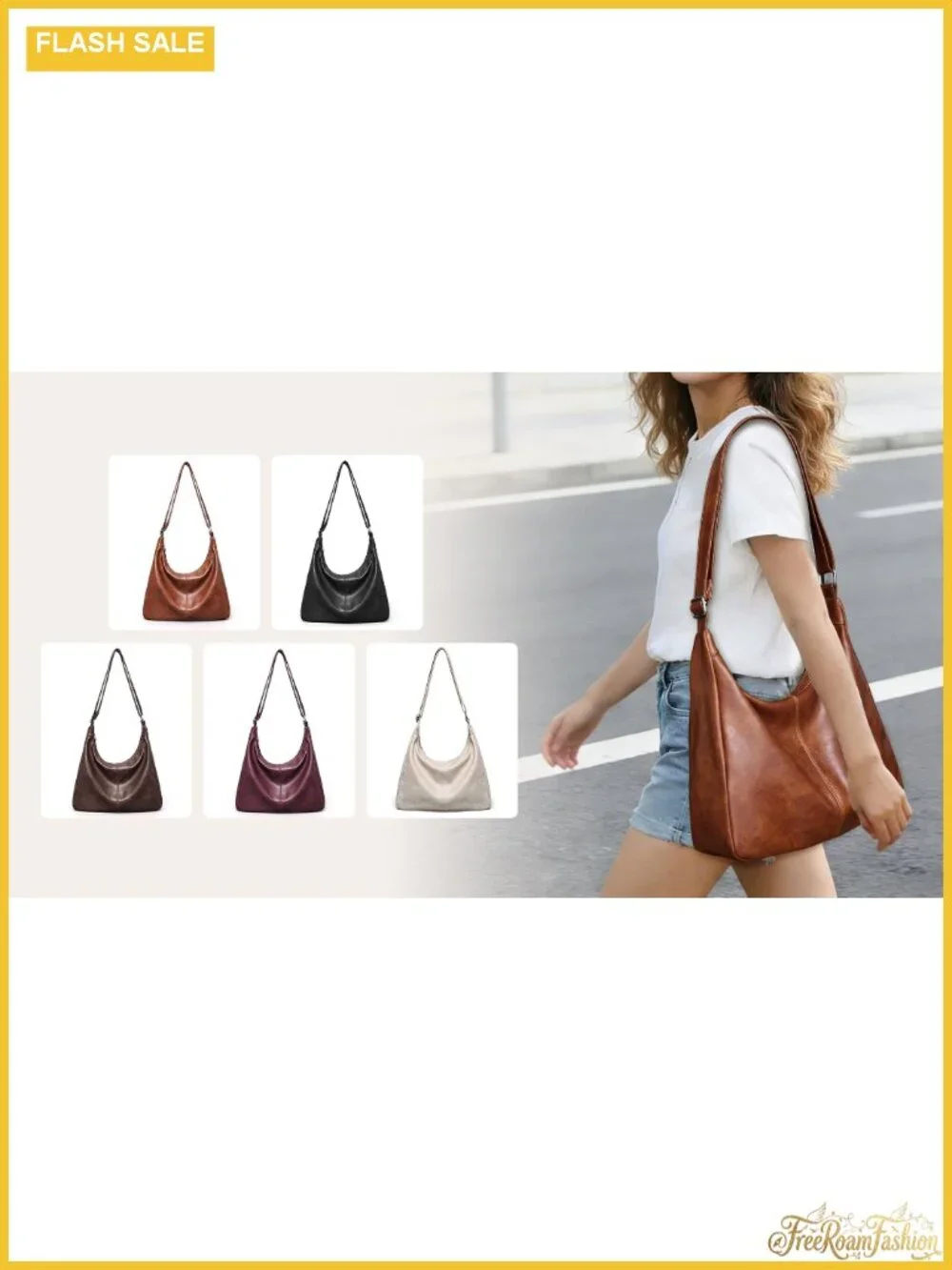 Vegan Leather Hobo Shoulder Bag Slouchy Tote with Adjustable Strap